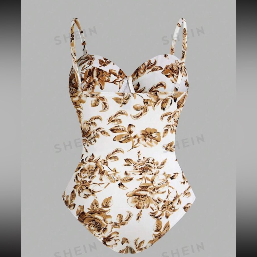 FWP SHEIN Plus size Floral Shaping Body Suit in Black or cream/ivory - Picture 2 of 8